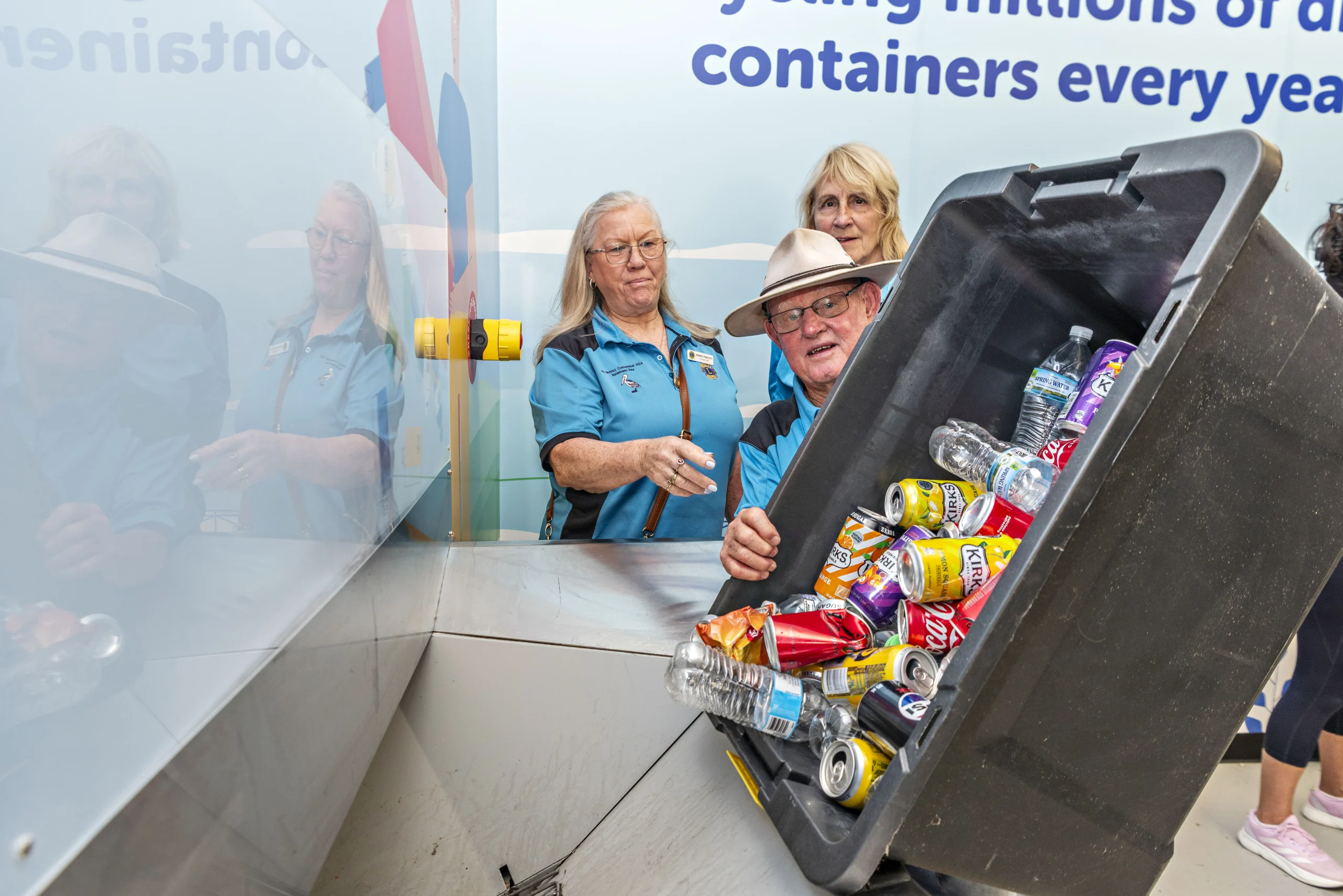 Lions Club Batemans Bay members returning containers at Batemans Bay Return and Earn Depot